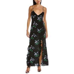 Les Rêveries Womens  Ruffle Cami Silk Maxi Dress, Blue